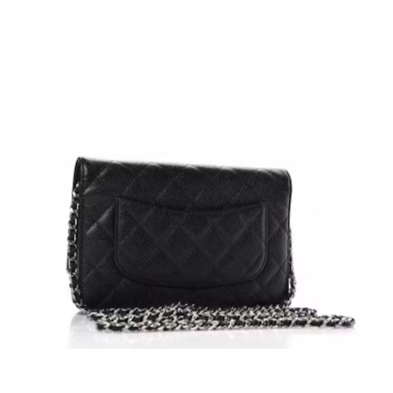 【台灣現貨】CHANEL 香奈兒 黑銀經典菱格荔枝皮WOC三用銀鍊包 單肩包 肩背包 斜背包 側背包 手拿包 手提包-細節圖2