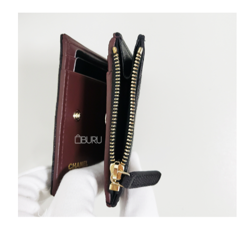 【台灣現貨】CHANEL 香奈兒 黑色金扣菱格紋牛皮對折短夾 皮夾 卡包 卡夾 錢包 零錢包 皮包-細節圖4