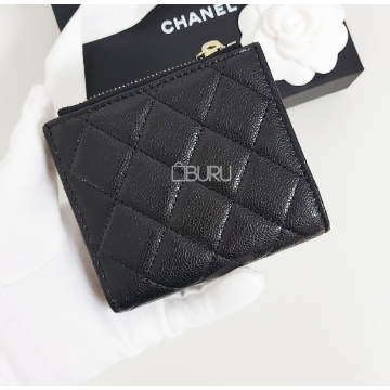 【台灣現貨】CHANEL 香奈兒 黑色金扣菱格紋牛皮對折短夾 皮夾 卡包 卡夾 錢包 零錢包 皮包-細節圖5