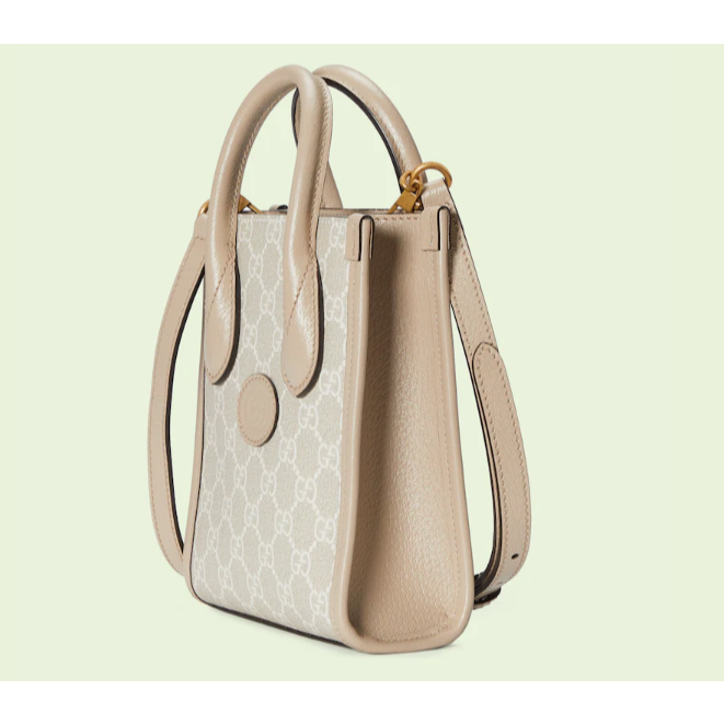 【預購】Gucci INTERLOCKING G 米白色迷你托特手提袋 手拿包 手提包 斜背包 側背包 單肩包 肩背包-細節圖2