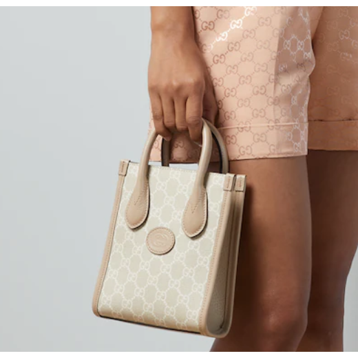 【預購】Gucci INTERLOCKING G 米白色迷你托特手提袋 手拿包 手提包 斜背包 側背包 單肩包 肩背包-細節圖5