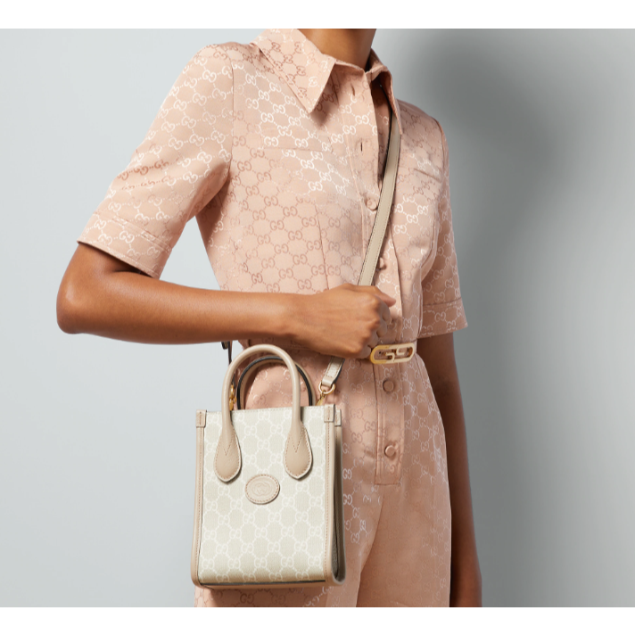 【預購】Gucci INTERLOCKING G 米白色迷你托特手提袋 手拿包 手提包 斜背包 側背包 單肩包 肩背包-細節圖6