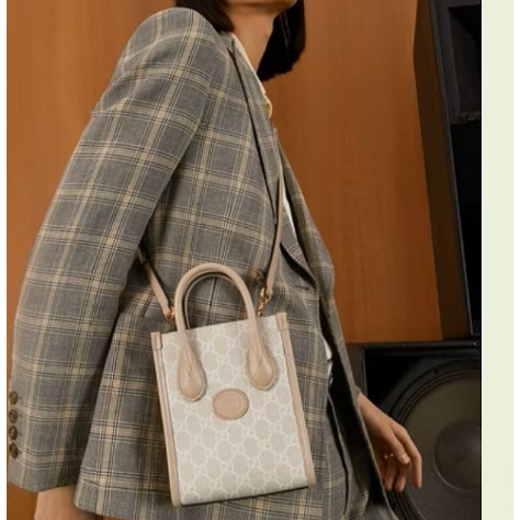 【預購】Gucci INTERLOCKING G 米白色迷你托特手提袋 手拿包 手提包 斜背包 側背包 單肩包 肩背包-細節圖7