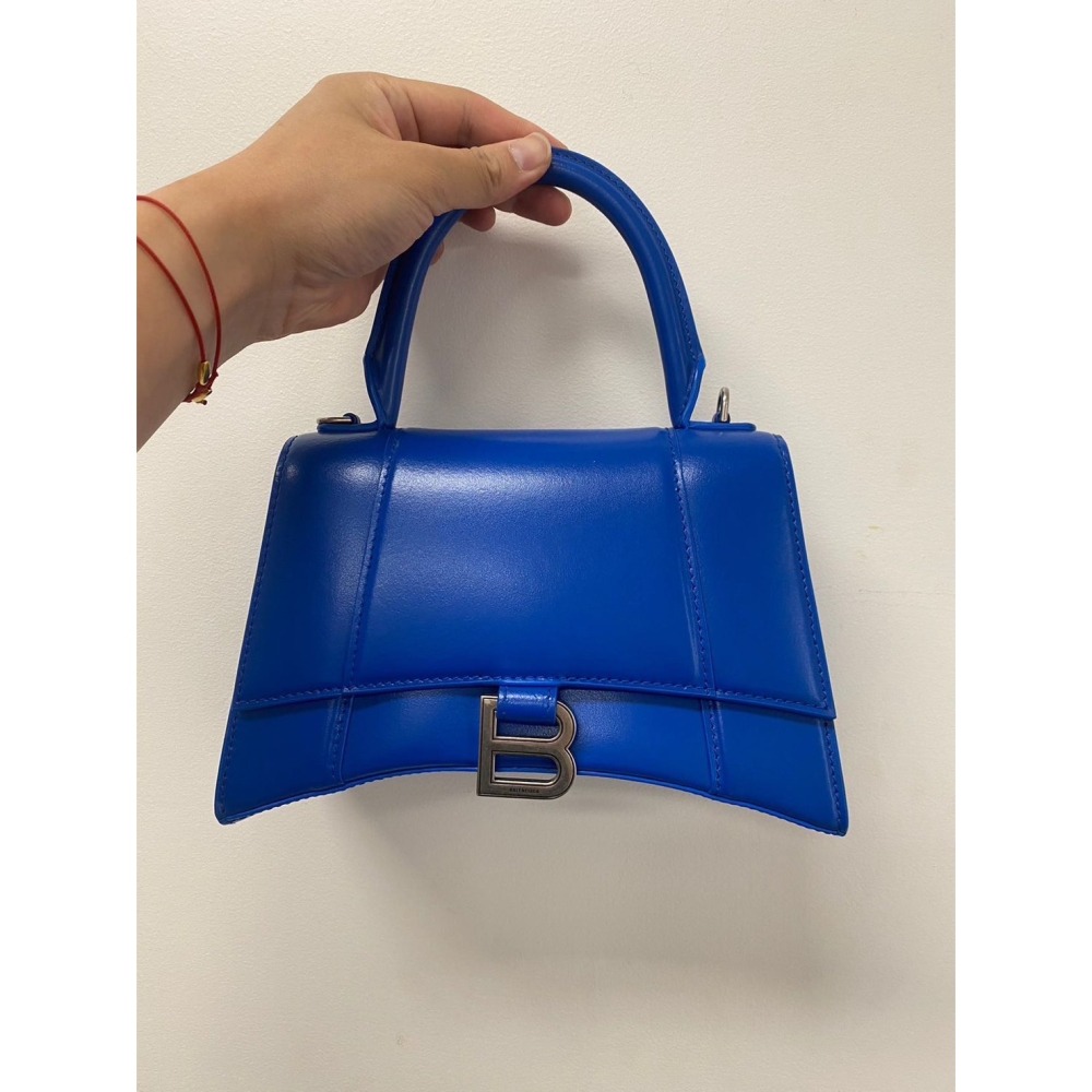 【預購】Balenciaga 巴黎世家 Hourglass S 光滑牛皮沙漏包 銀釦寶藍/綠松石 單肩/斜背/手提-細節圖2
