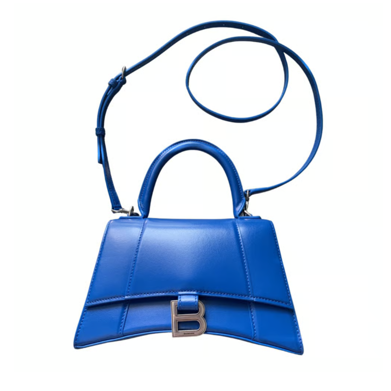 【預購】Balenciaga 巴黎世家 Hourglass S 光滑牛皮沙漏包 銀釦寶藍/綠松石 單肩/斜背/手提-細節圖4