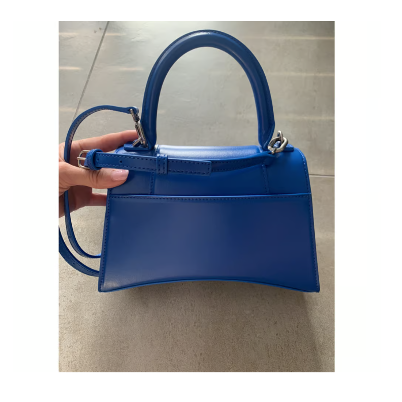 【預購】Balenciaga 巴黎世家 Hourglass S 光滑牛皮沙漏包 銀釦寶藍/綠松石 單肩/斜背/手提-細節圖5