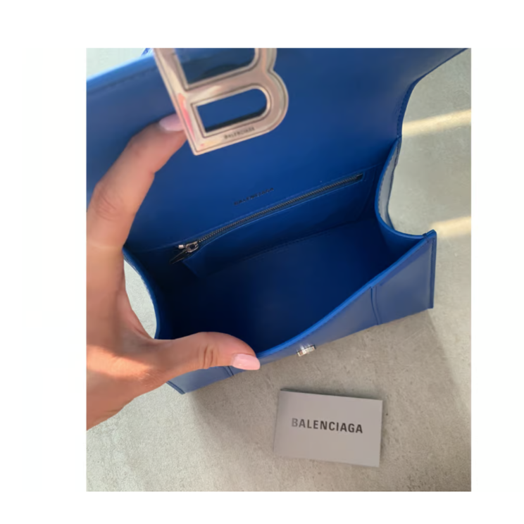 【預購】Balenciaga 巴黎世家 Hourglass S 光滑牛皮沙漏包 銀釦寶藍/綠松石 單肩/斜背/手提-細節圖8