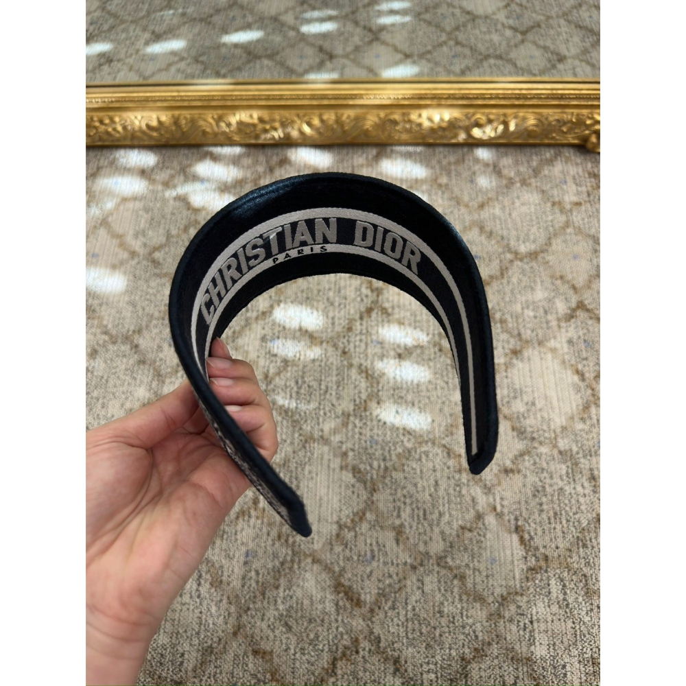 【預購】Dior 深藍刺繡圖案寬版髮箍 髮帶 髮飾-細節圖4