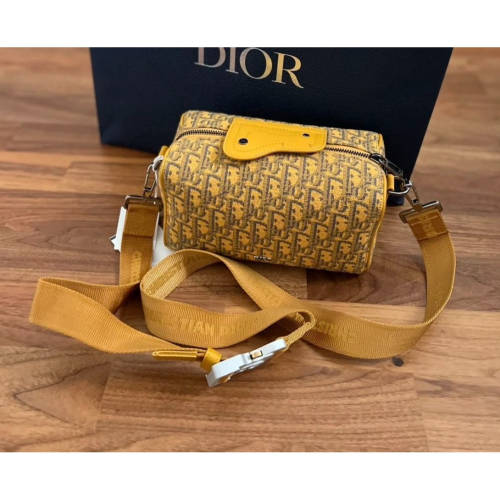 【預購】Dior Lingot 22 Oblique 老花帆布黃色斜背圓筒包 肩背包 單肩包 手拿包