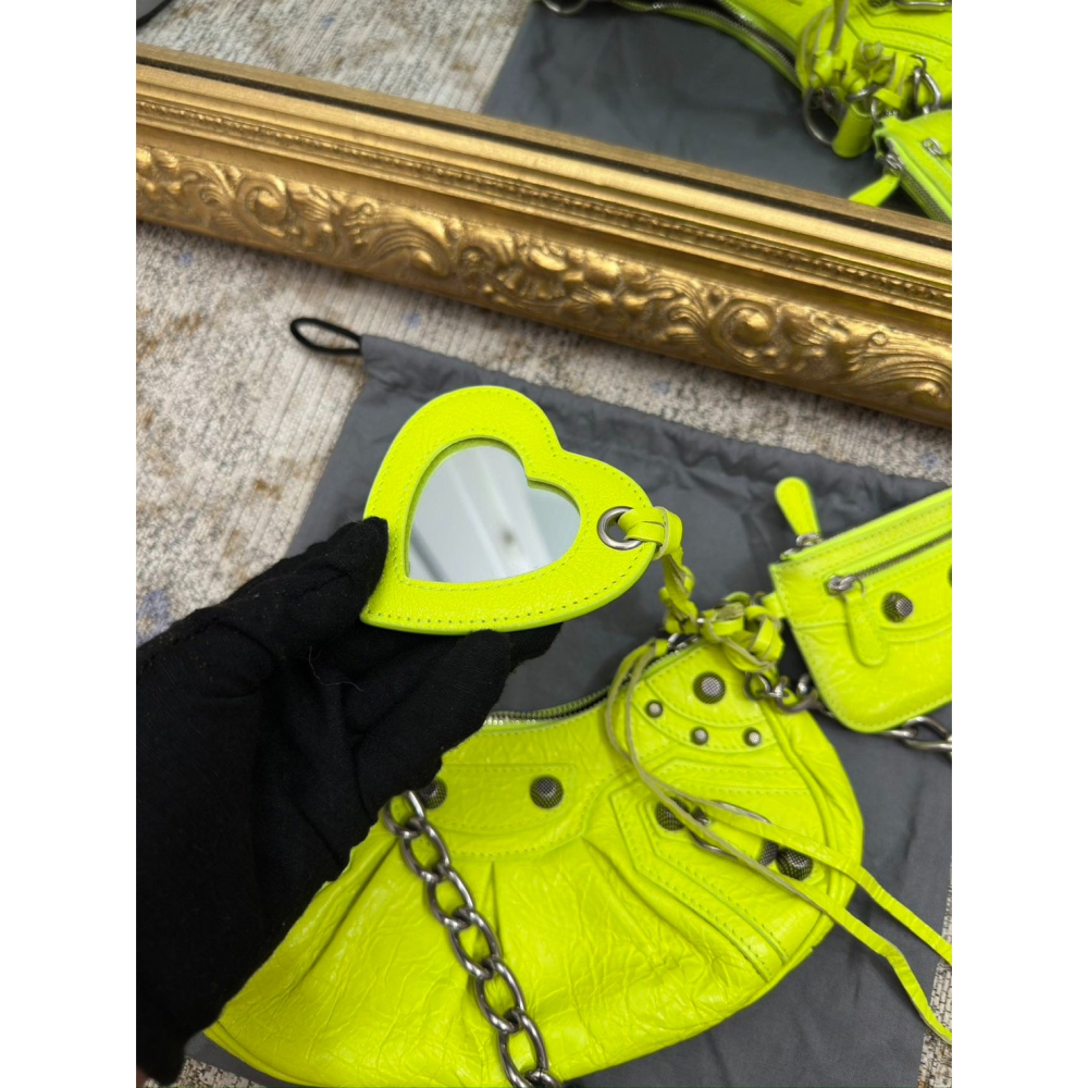 【預購】BALENCIAGA 巴黎世家 螢光黃色粗練月牙機車包 Le Cagole 腋下包 斜背包 側背包 手提 肩背-細節圖6