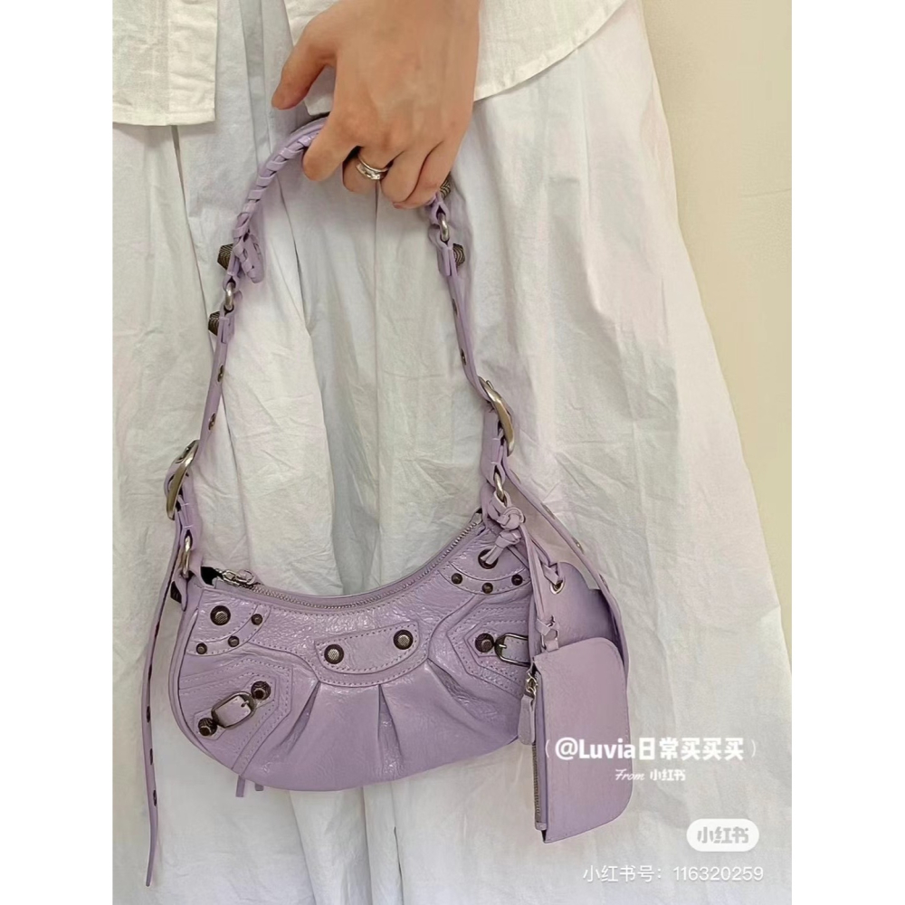 【預購】BALENCIAGA 巴黎世家 香芋紫月牙機車包 Le Cagole xs 腋下包 斜背包 側背包 手提 肩背-細節圖6