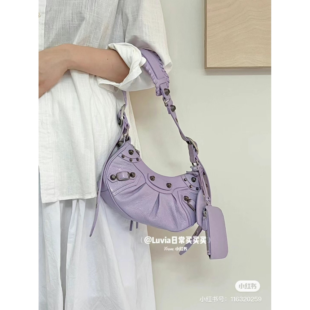 【預購】BALENCIAGA 巴黎世家 香芋紫月牙機車包 Le Cagole xs 腋下包 斜背包 側背包 手提 肩背-細節圖7