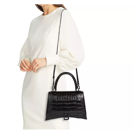 【預購】Balenciaga 巴黎世家 Hourglass M 奶茶灰鱷魚紋牛皮銀扣沙漏包 斜肩包 手提包 單肩 肩背-細節圖8