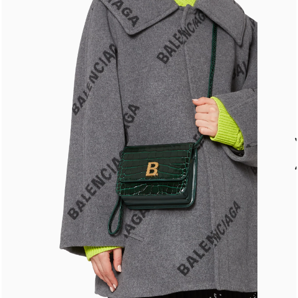 【預購】Balenciaga 巴黎世家 金屬LOGO鱷魚紋小牛皮風琴兩用小方包(墨綠) 豆腐包 斜背包 側背包 手拿包-細節圖7