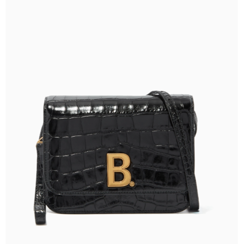 【預購】Balenciaga 巴黎世家 金屬LOGO鱷魚紋小牛皮風琴兩用小方包(黑) 豆腐包 斜背包 側背包 手拿包