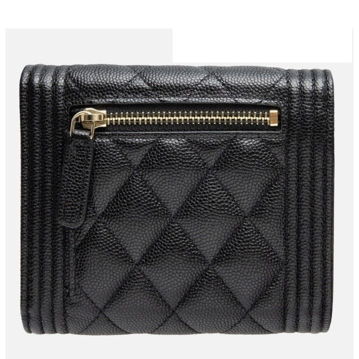 【台灣現貨】CHANEL 香奈兒 BOY 黑色荔枝牛金釦三層短夾 卡夾 卡包 零錢包 錢包 皮包-細節圖2