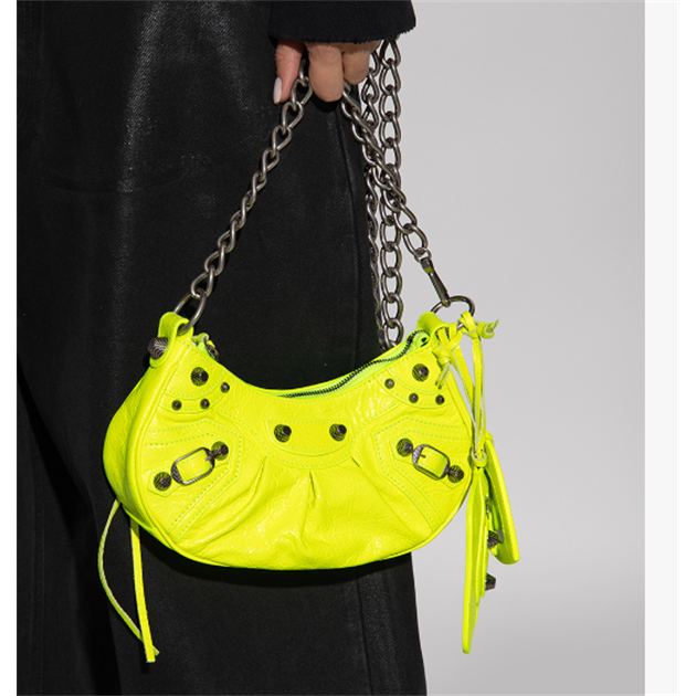 【預購】BALENCIAGA 巴黎世家 螢光黃色粗練月牙機車包 Le Cagole 腋下包 斜背包 側背包 手提包-細節圖7