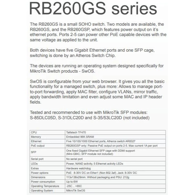 【RouterOS專業賣家】台灣公司貨RB260GSP VLAN 5個Gigabit POE +1個SFP SWITCH-細節圖4