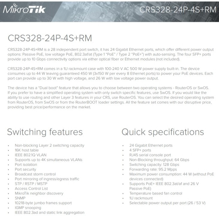 【RouterOS專業賣家】台灣公司貨 CRS328-24P-4S+RM 24埠500瓦 機架式網管型POE交換器-細節圖3
