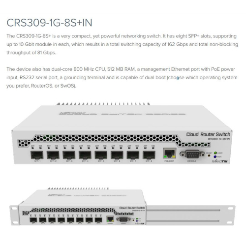 【RouterOS專業賣家】CRS309-1G-8S+IN 10G 網管型交換機/路由器。