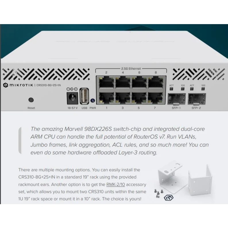 【RouterOS專業賣家】台灣公司貨 CRS310-8G+2S+IN Switch 8個2.5G+2個10G SFP+-細節圖3