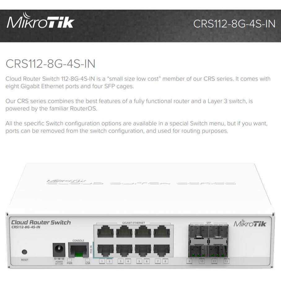 【RouterOS專業賣家】台灣公司貨 CRS112-8G-4S-IN Switch POE 8個1G+4個光口-細節圖4