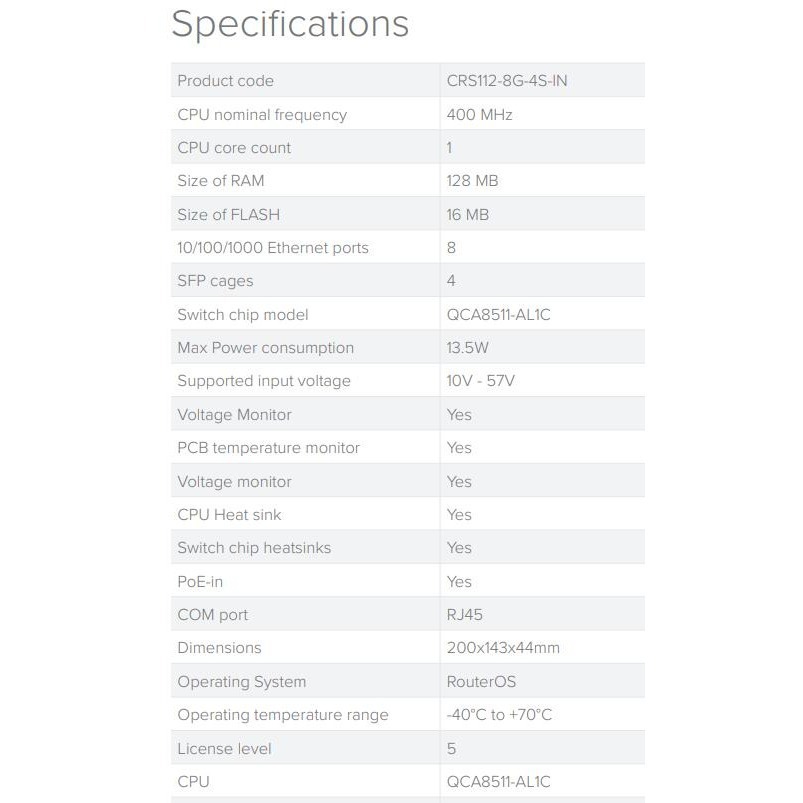 【RouterOS專業賣家】台灣公司貨 CRS112-8G-4S-IN Switch POE 8個1G+4個光口-細節圖5