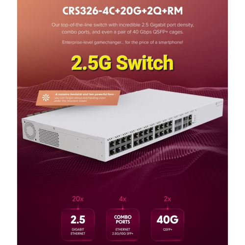 【RouterOS台灣代理】公司貨CRS326-4C+20G+2Q+RM 2.5G Switch