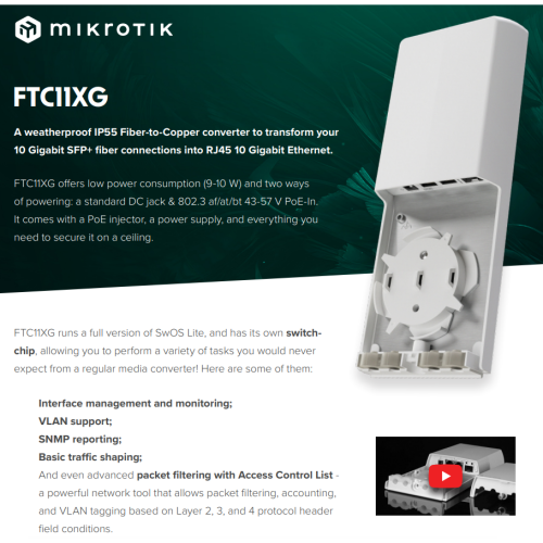 【MikroTik 台灣代理】公司貨 FTC11XG 室內/戶外 10G光電轉換器 Media Converte