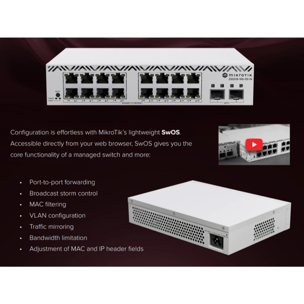 【MikroTik台灣代理】公司貨CSS318-16G-2S+IN 新款 16口Gigabit交換機 10G SPF-細節圖2
