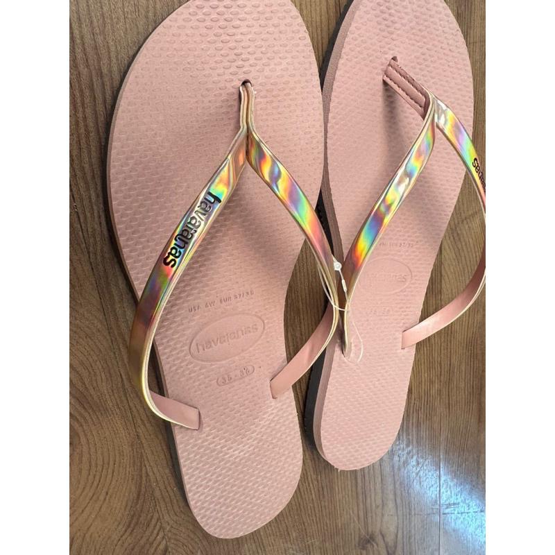 《快速出貨 免運 現貨》巴西 havaianas 哈瓦仕 金屬感 You Metallic 細帶亮面 彩虹帶 人字拖正品-細節圖2