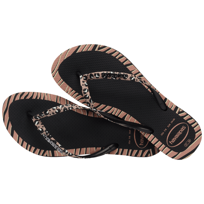 havaianas 哈瓦仕 巴西人字拖 官方唯一授權 女款 邊框豹紋黑-細節圖2