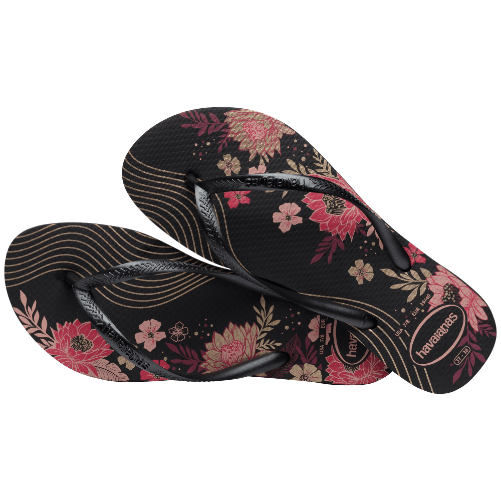 havaianas 哈瓦仕 巴西人字拖 官方唯一授權 女款 花花黑 4132823-7892-細節圖3