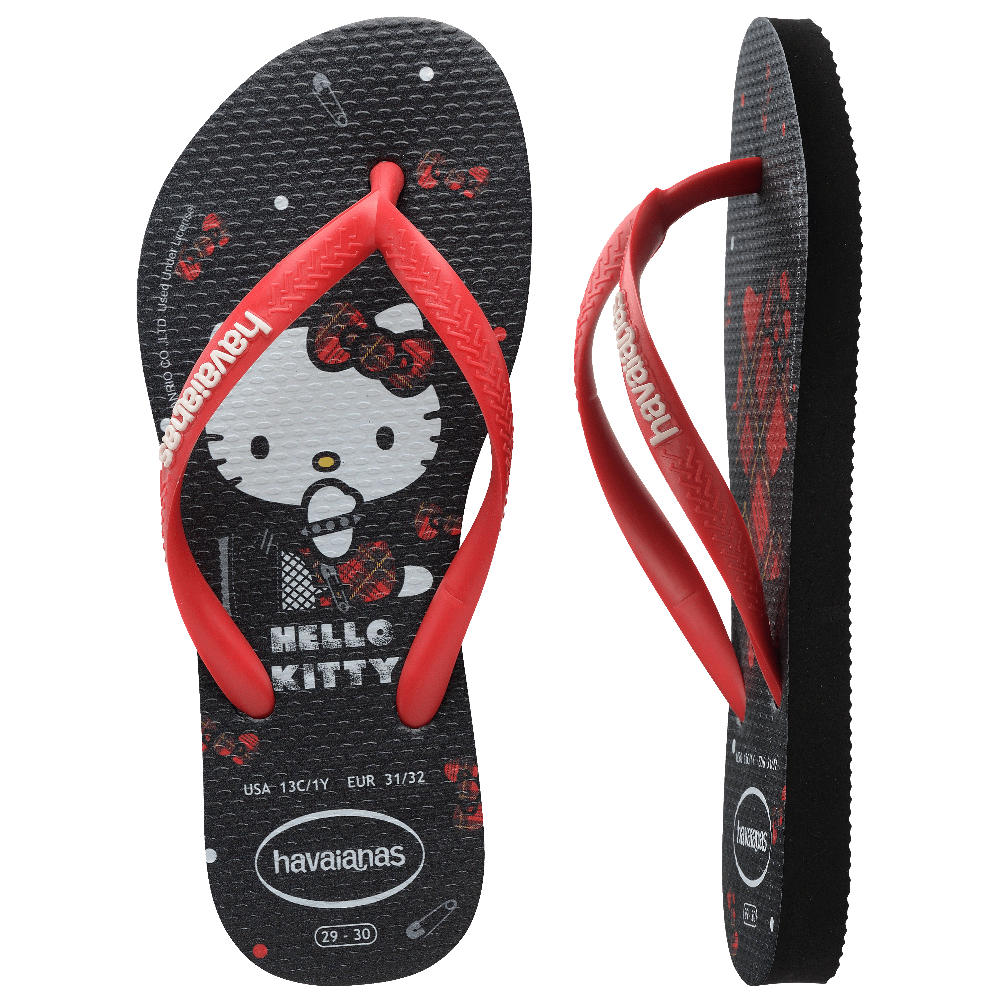 havaianas 哈瓦仕 巴西人字拖 官方唯一授權 童款 kitty黑紅 4145748-0090-細節圖2