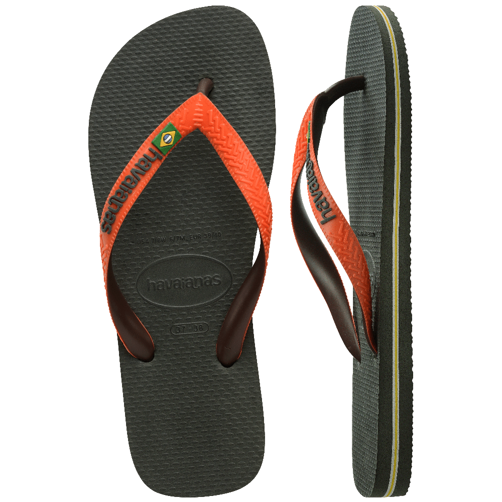 havaianas 哈瓦仕 巴西人字拖 官方唯一授權 男款 國旗LOGO MIX 墨橘色 4123206-7074-細節圖3