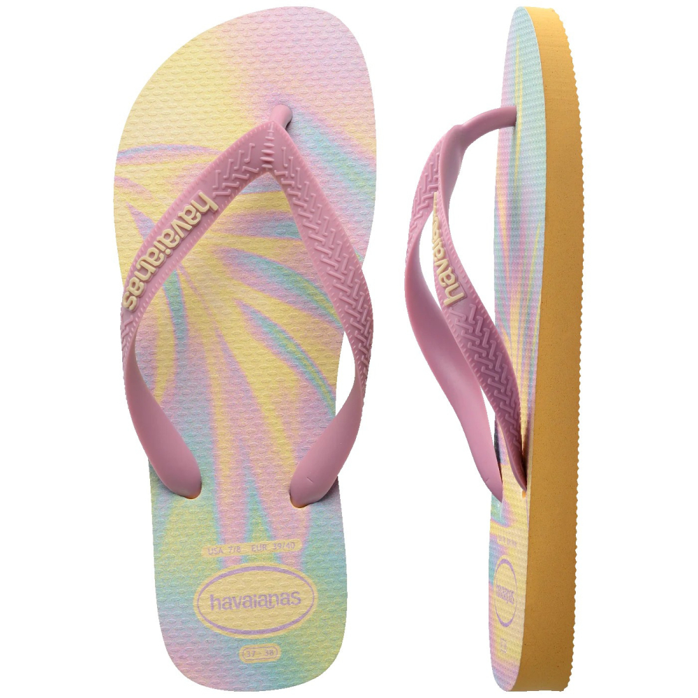 havaianas 哈瓦仕 巴西人字拖 官方唯一授權 女款Top Fashion手繪葉漸層粉紫4137258-5559-細節圖3