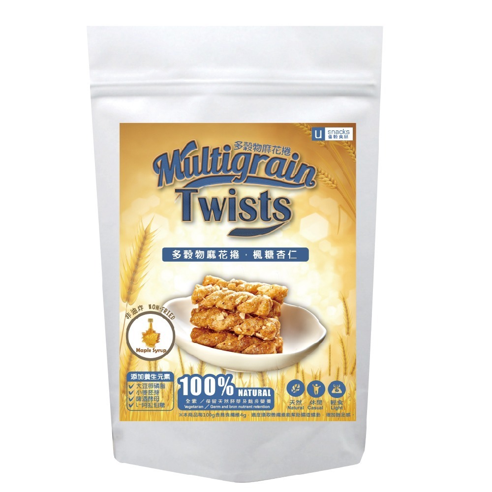 ｜菓韻穀香｜ (楓糖杏仁) 多穀物麻花捲(60g/袋) #多穀物 #拜拜澎派 #保庇 #非油炸#營養師好嘴道#團購-細節圖2