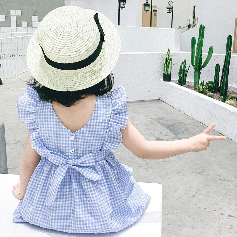 『預購商品』棉麻小格子荷葉邊綁帶洋裝 童裝 大童裝 女童裝 兒童洋裝 女童洋裝 女童連身裙 短褲套裝 夏季童裝 小童裝-細節圖4