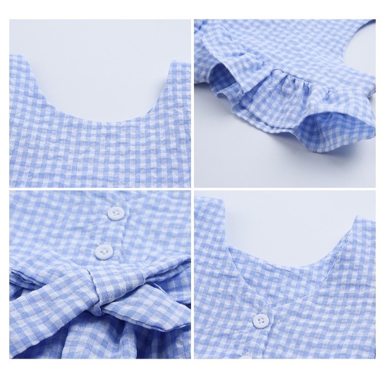 『預購商品』棉麻小格子荷葉邊綁帶洋裝 童裝 大童裝 女童裝 兒童洋裝 女童洋裝 女童連身裙 短褲套裝 夏季童裝 小童裝-細節圖5