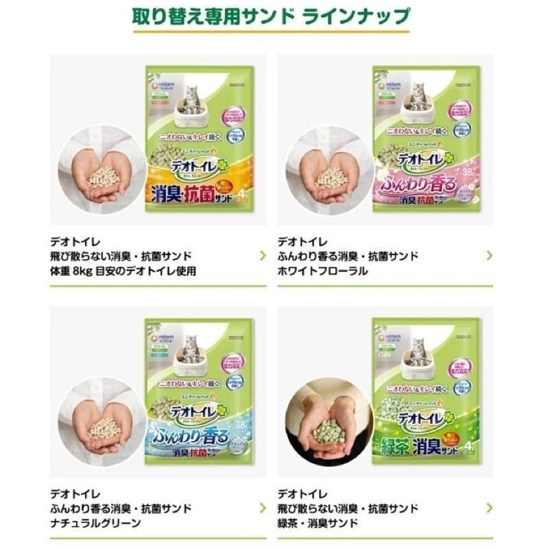 【3隻貓】日本嬌聯Unicharm沸石砂4L🟡無香消臭 貓砂 綠茶紙砂（雙層貓砂盆）條砂 沸石貓砂 矽膠砂-細節圖7