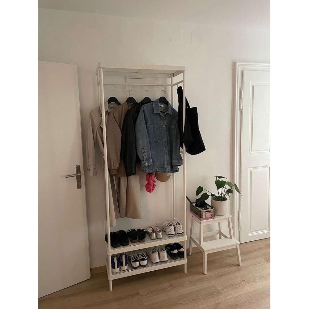 IKEA MACKAPAR 白色衣帽架附鞋架 鞋櫃 白色吊衣架 鞋架 吊衣桿 鋼質 白色層架 開放式衣架-細節圖2