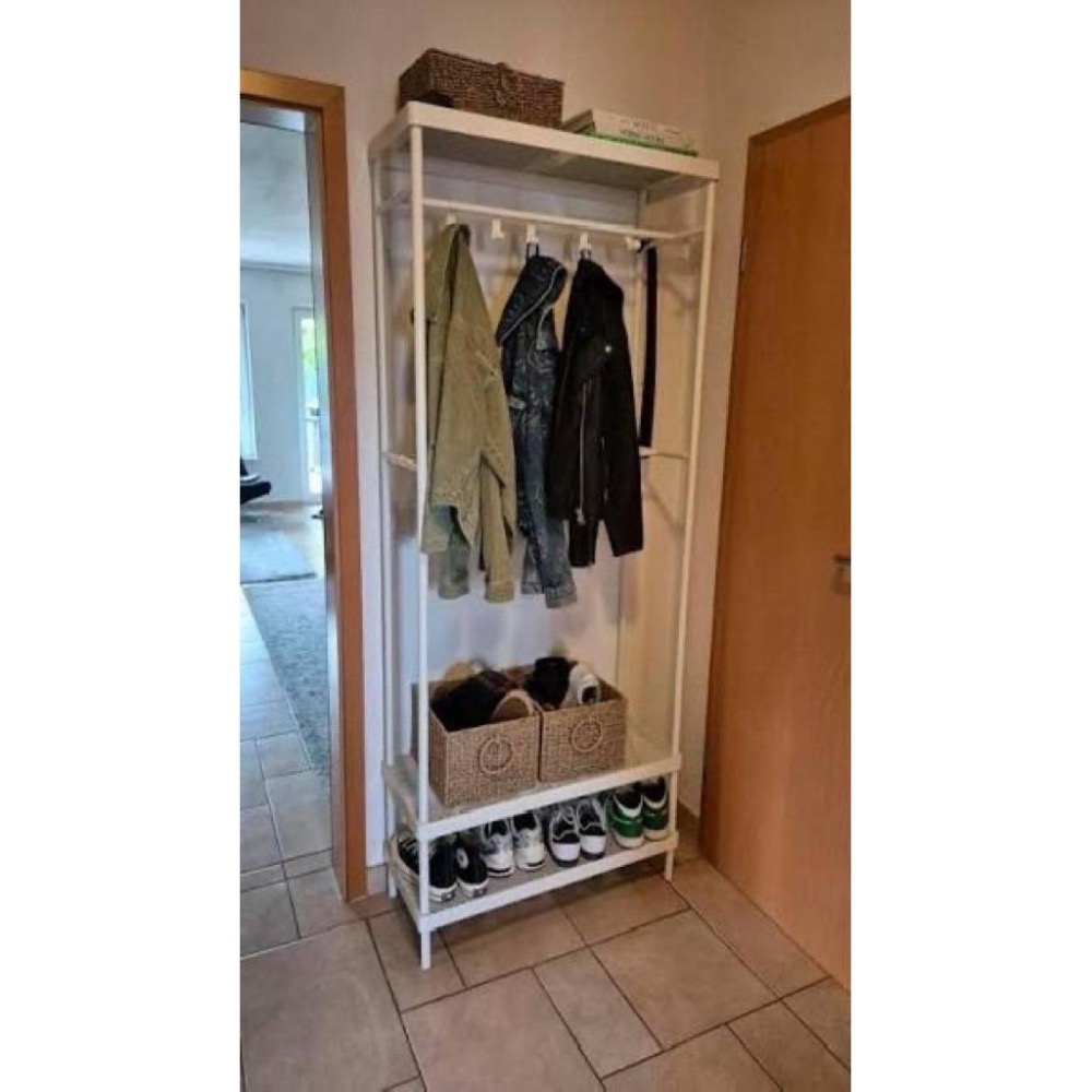 IKEA MACKAPAR 白色衣帽架附鞋架 鞋櫃 白色吊衣架 鞋架 吊衣桿 鋼質 白色層架 開放式衣架-細節圖3