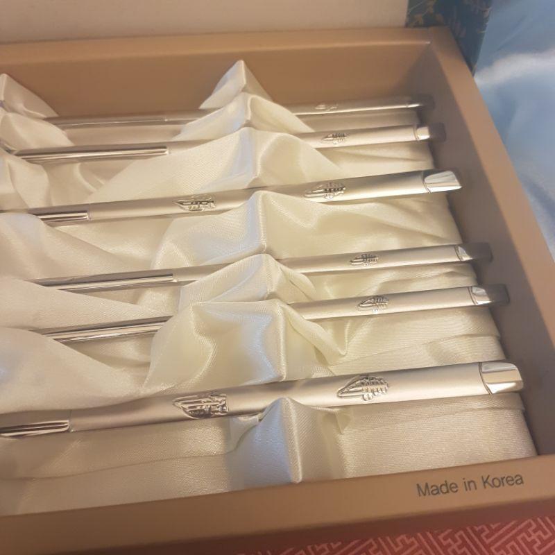 韓國 韓製 傳統 餐具組 禮盒 禮品 不鏽鋼 扁筷 湯匙 筷子-細節圖2