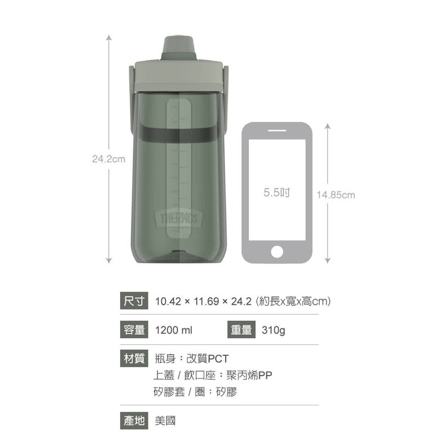 【THERMOS膳魔師】有發票 公司貨美國製 大容量1200ml隨手瓶 輕水瓶 水壺TP4349系列-細節圖6