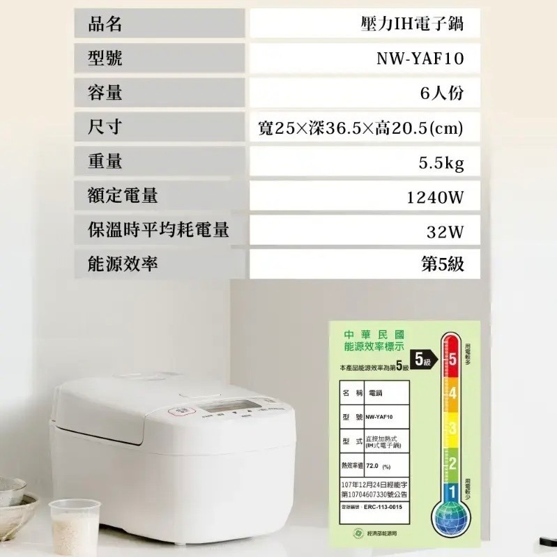 【ZOJIRUSHI象印】公司貨  6人份壓力IH電子鍋 NW-YAF10-細節圖6