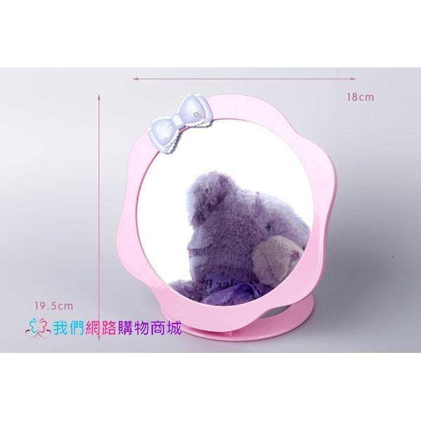 蝴蝶結波浪圓型可折疊化妝鏡【恆樂居家】 折疊鏡 化妝鏡 隨身鏡 桌鏡 立鏡 鏡子-細節圖2