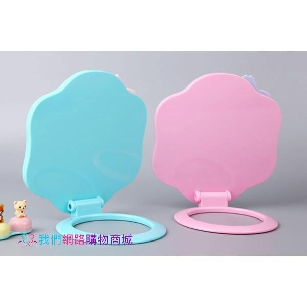 蝴蝶結波浪圓型可折疊化妝鏡【恆樂居家】 折疊鏡 化妝鏡 隨身鏡 桌鏡 立鏡 鏡子-細節圖5