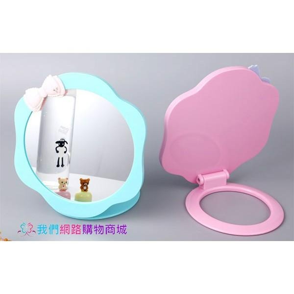 蝴蝶結波浪圓型可折疊化妝鏡【恆樂居家】 折疊鏡 化妝鏡 隨身鏡 桌鏡 立鏡 鏡子-細節圖9
