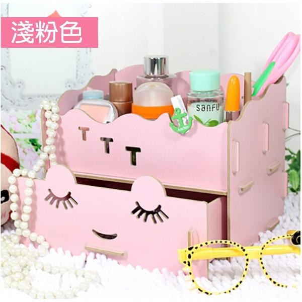 DIY可愛木質化妝桌整理收納盒【恆樂居家】 首飾收納盒 桌面/抽屜/首飾/木質-小款(1入)-細節圖2