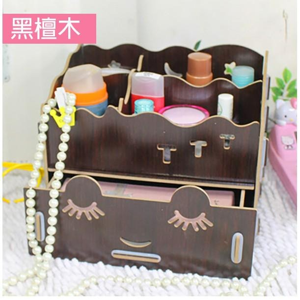 DIY可愛木質化妝桌整理收納盒【恆樂居家】 首飾收納盒 桌面/抽屜/首飾/木質-小款(1入)-細節圖5